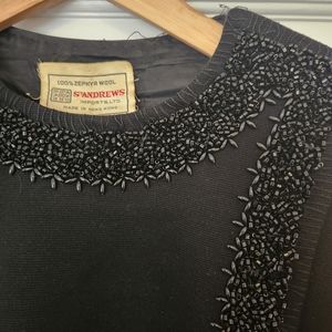 Vintage Black Wool Evening Top - Embroidery